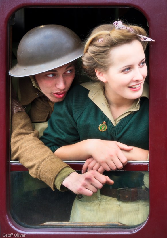 "Young Lovers In Wartime" A young soldier and land army girl in 1940s costume