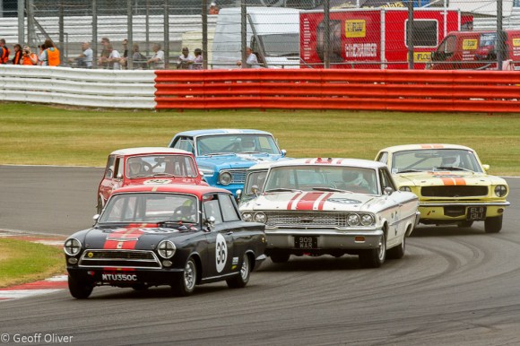 The Trans-Atlantic Touring Car Trophy race saw Minis and Ford Lotus Cortinas battle with American super-cars like the Ford Galaxie and Ford Mustang